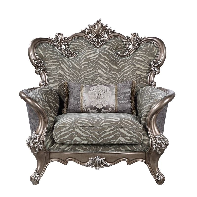ACME Elozzol Chair with pillow in Fabric & Antique Bronze Finish