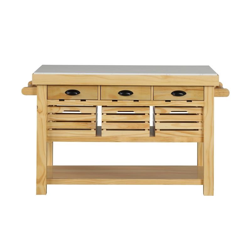 ACME Grovaam Kitchen Island in Marble & Natural Finish