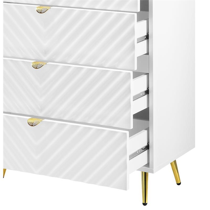 ACME Gaines Wooden Storage Chest with 5-Drawer in White High Gloss