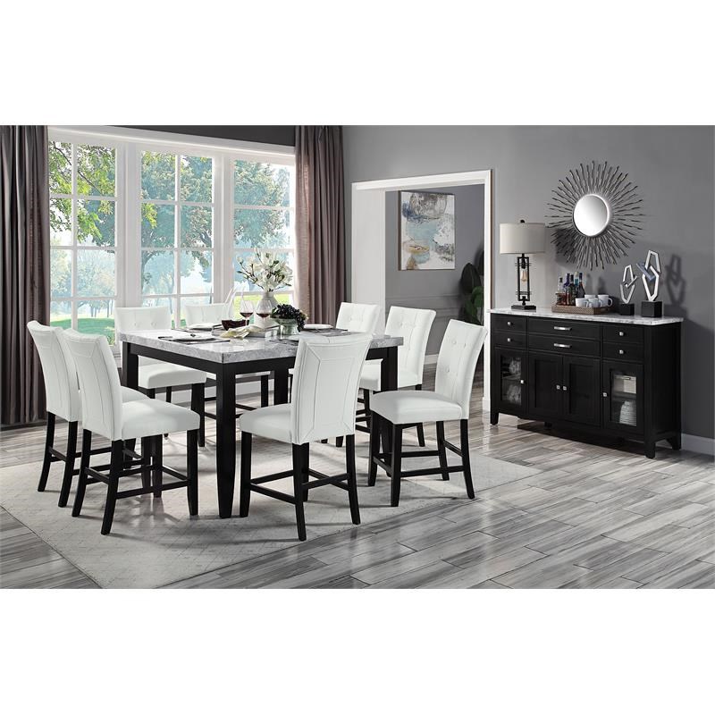 ACME Hussein Counter Height Table in Marble & Black Finish