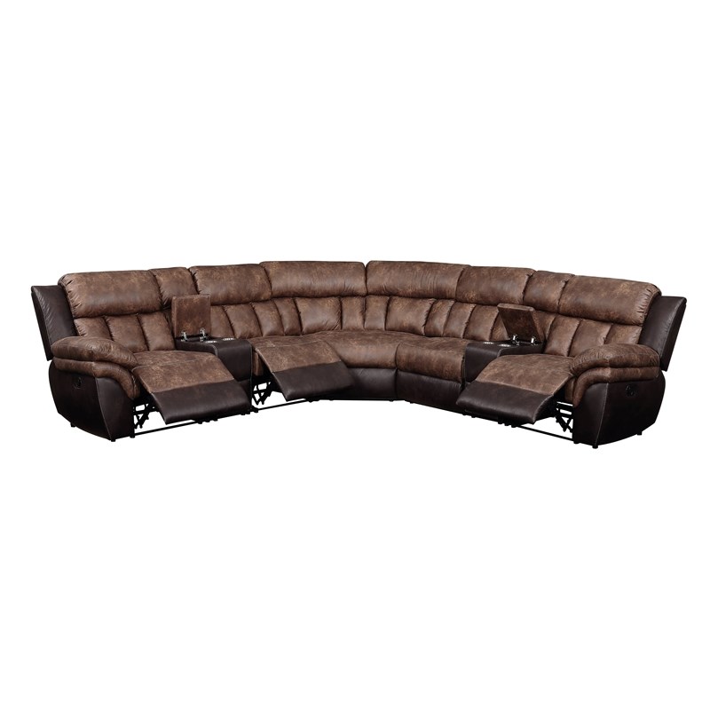ACME Jaylen Sectional Sofa (Motion) in Toffee & Espresso Polished Microfiber