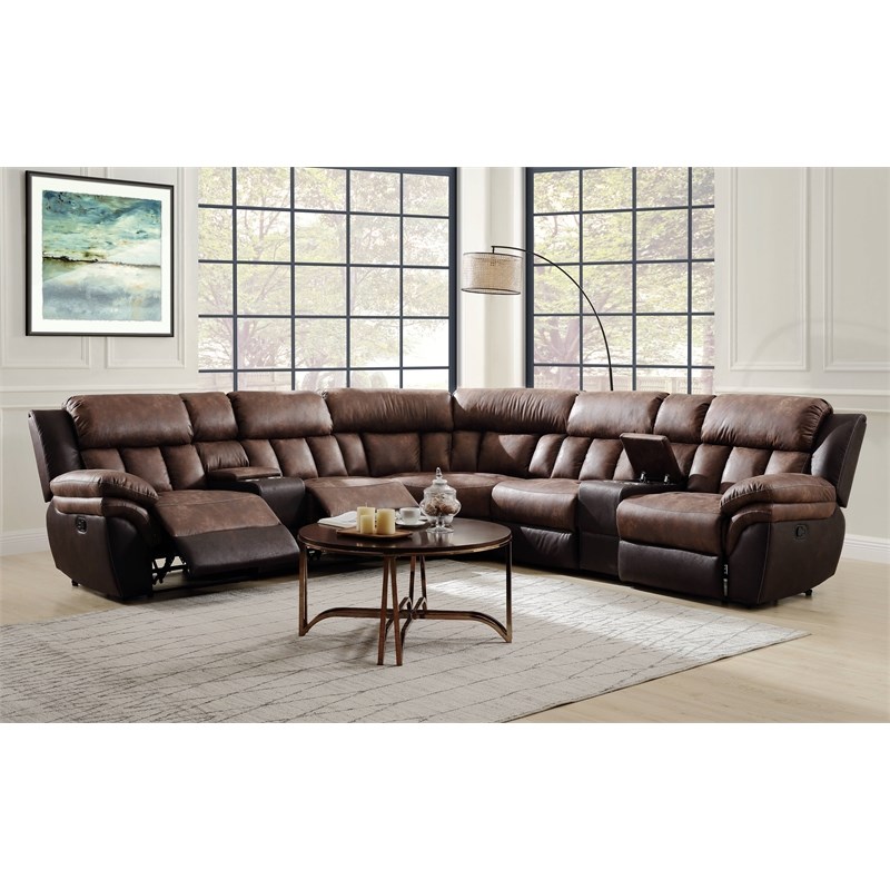 ACME Jaylen Sectional Sofa (Motion) in Toffee & Espresso Polished Microfiber