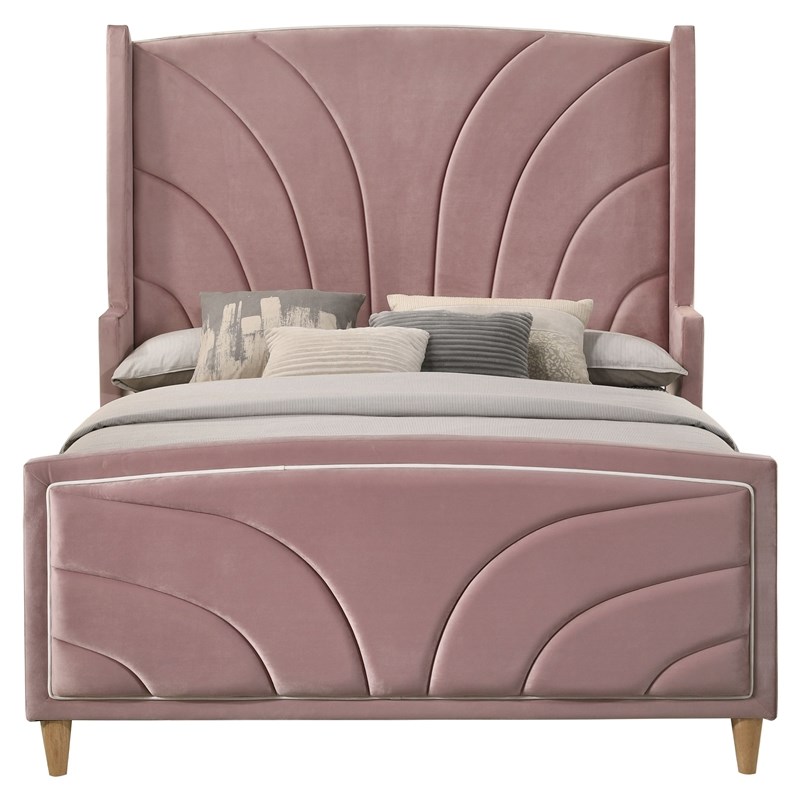 ACME Salonia Tufted Velvet Upholstery Queen Bed with Wood Leg in Pink