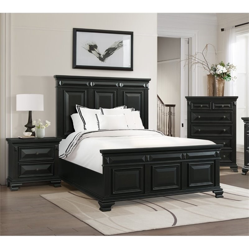 Picket House Furnishings Trent 3 Piece King Panel Bedroom Set in Black
