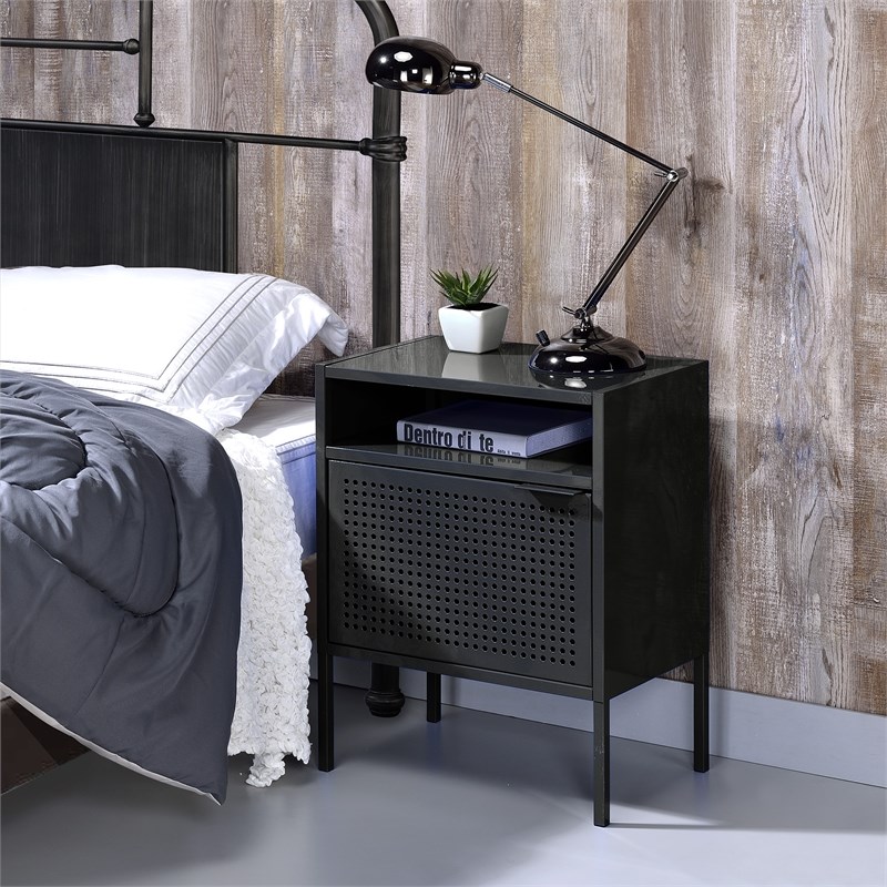 Picket House Furnishings Gemma Metal Nightstand with USB Port in Black Homesquare