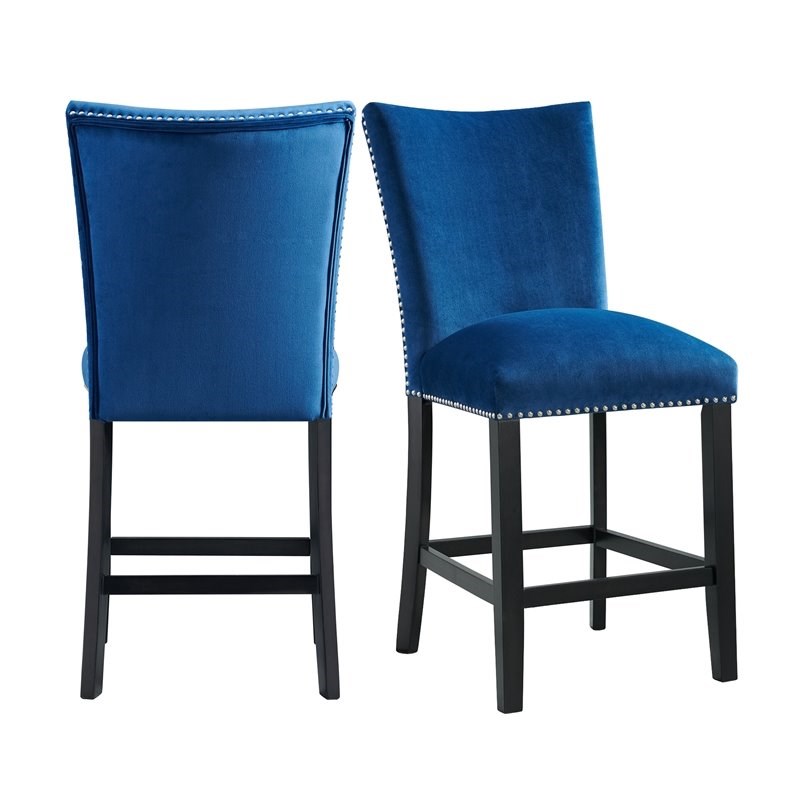 Picket House Furnishings Celine Velvet Counter Height Chair in Blue (Set of 2)