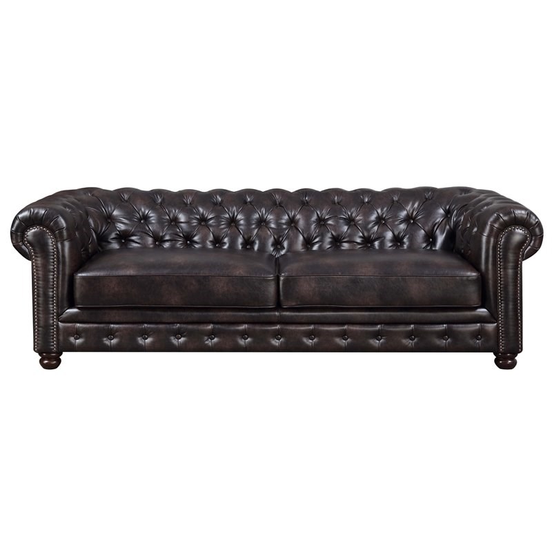 Picket House Furnishings Fallon Faux Leather Sofa in Dark Brown