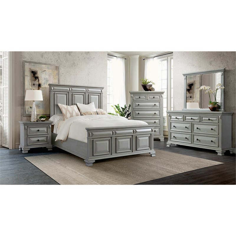 Picket House Furnishings Trent Queen Panel 6PC Bedroom Set in Gray