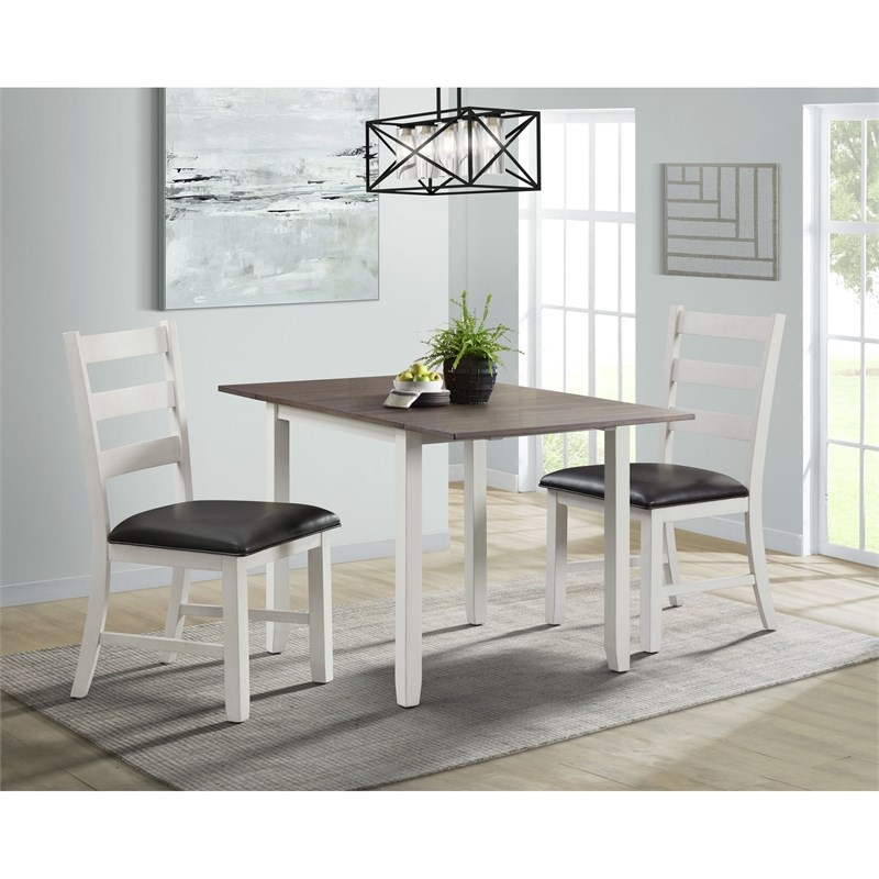 Picket House Furnishings Tuttle 3PC Drop Leaf Dining Set in Brown and White