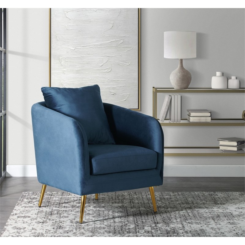 Picket House Furnishings Zuri Accent Chair with Gold Legs in Navy Velvet