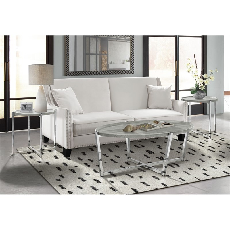 Picket House Furnishings Niko 3PC Occasional Table Set in Chrome