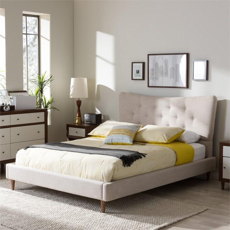 Hannah Queen Platform Bed in Beige Homesquare