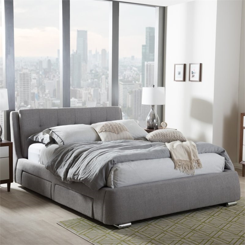 Camile King Storage Platform Bed in Gray Homesquare