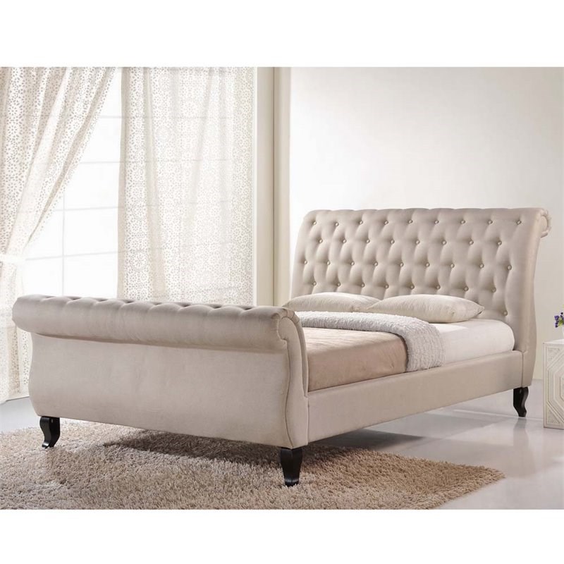 Baxton Studio Tufted Queen Sleigh Platform Bed in Beige