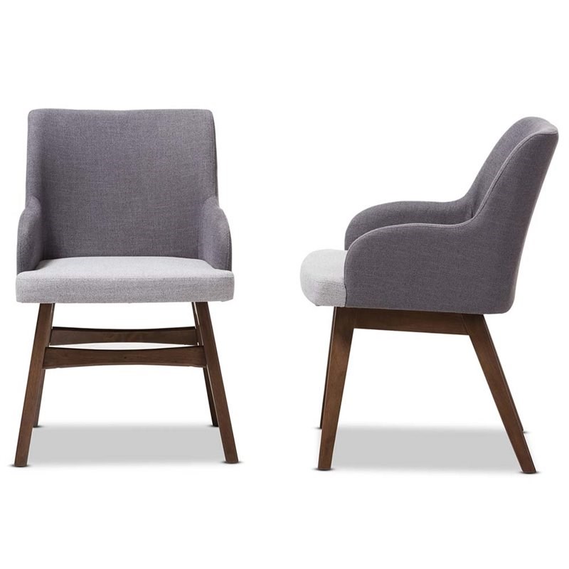 Baxton Studio Monte Dining Arm Chair in Gray and Walnut (Set of 2)