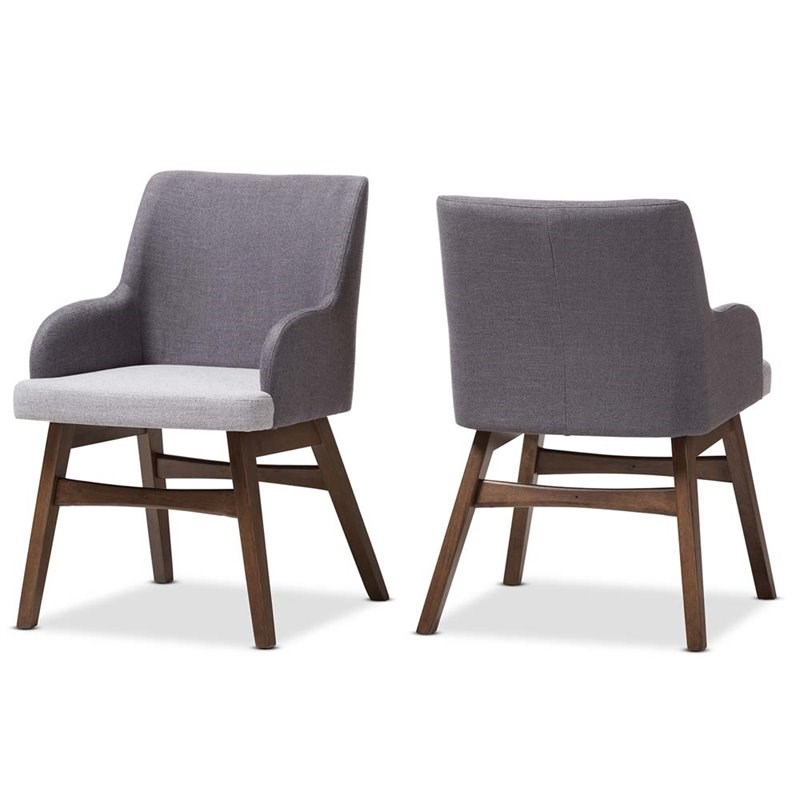 Baxton Studio Monte Dining Arm Chair in Gray and Walnut (Set of 2)