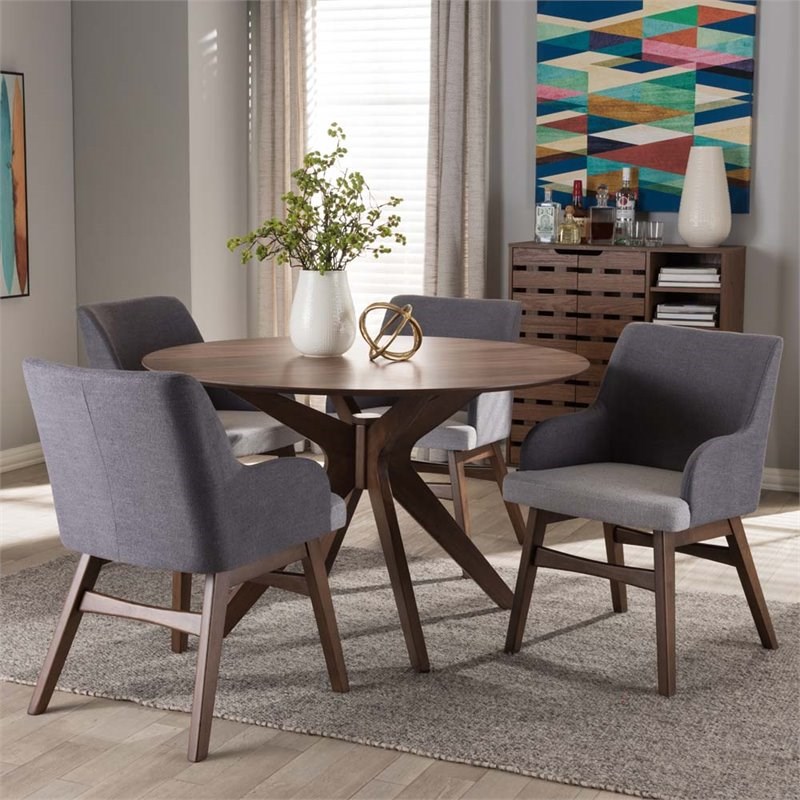 baxton studio monte 5 piece round dining set in gray and walnut - monte ...