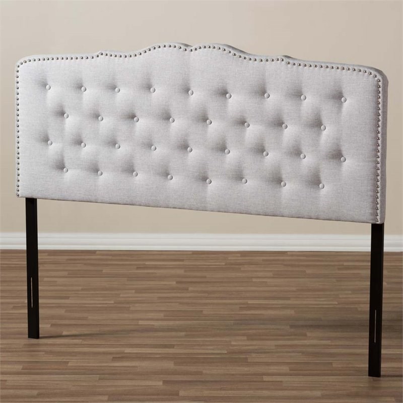 Baxton Studio Lucy Fabric Tufted King Headboard in Grayish Beige Homesquare