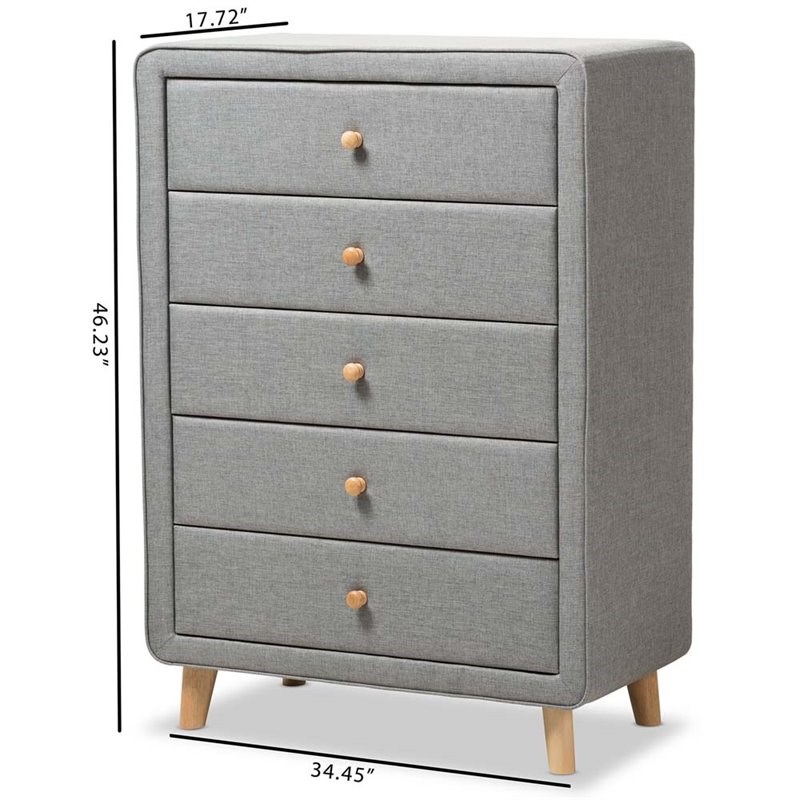 baxton studio jonesy 5 drawer fabric upholstered chest in ...