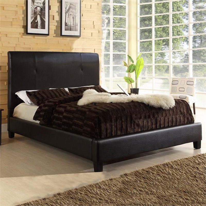Baxton Studio Cambridge Faux Leather Queen Panel Bed in Dark Brown