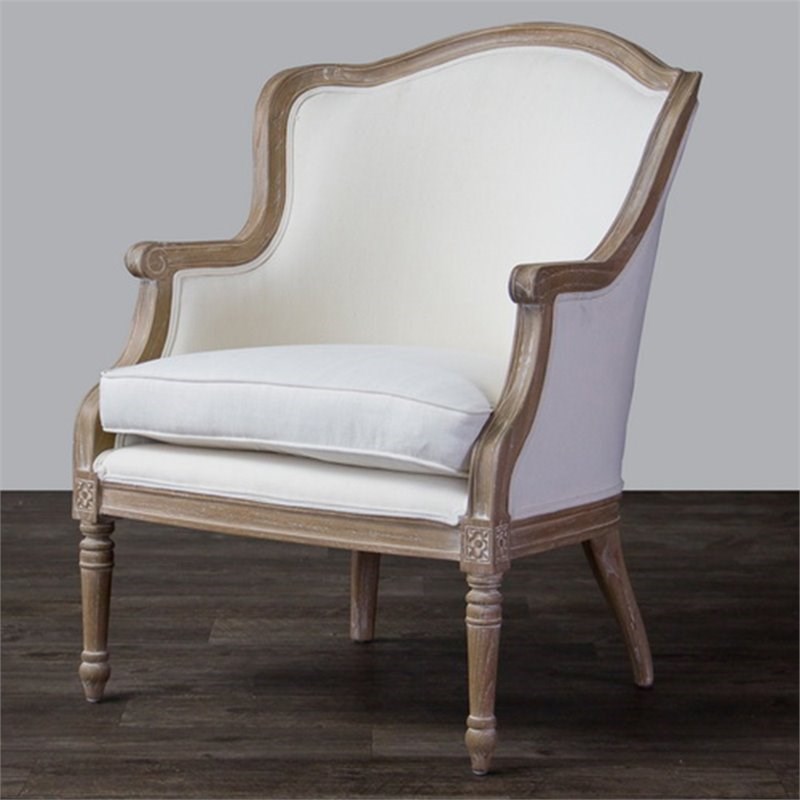 Baxton Studio Charlemagne Accent Chair in Beige and Brown Oak Homesquare