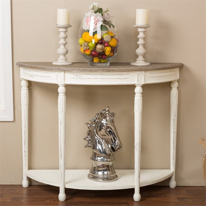 Baxton Studio Vologne Console Table in Antique White and Natural
