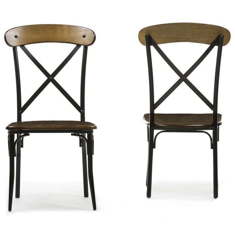 Baxton Studio Broxburn Dining Side Chair in Brown and Black (Set of 2)