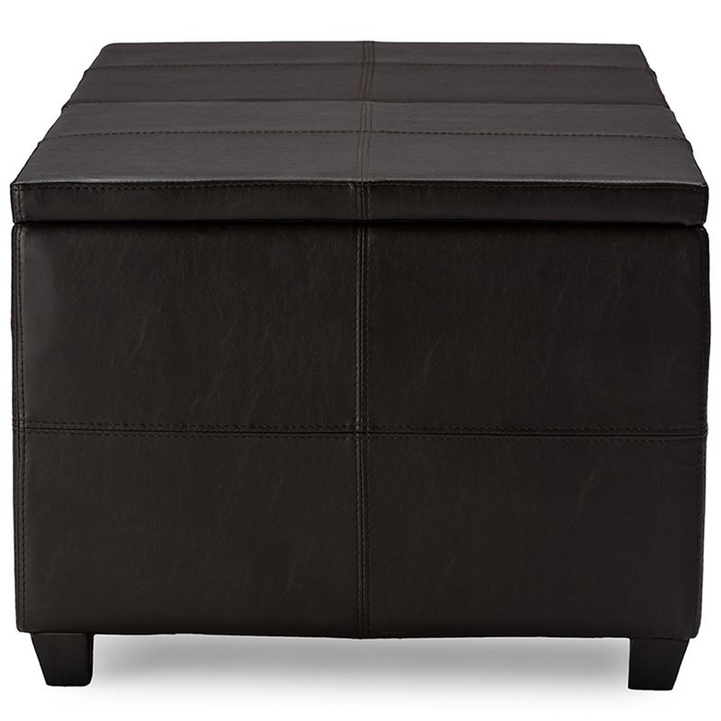 Baxton Studio Indy Faux Leather Lift Top Coffee Table Ottoman in Brown