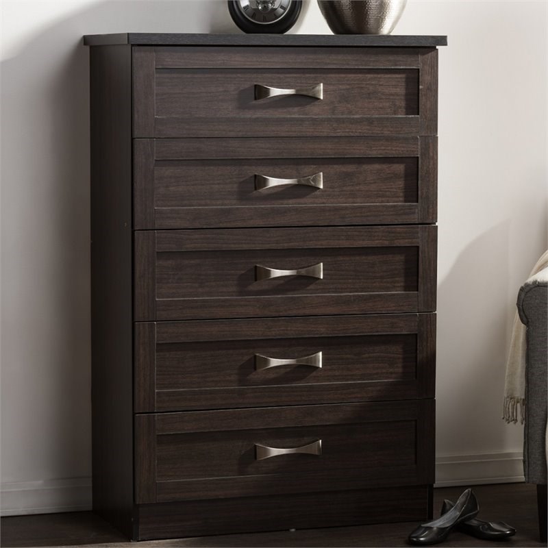 Baxton Studio Colburn 5 Drawer Chest in Dark Brown Homesquare