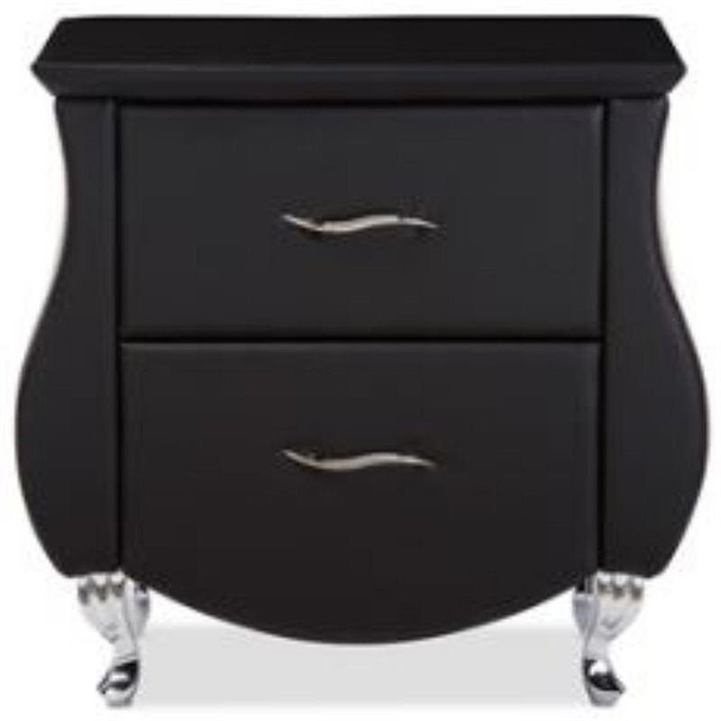 Baxton Studio Erin 2 Drawer Faux Leather Nightstand in Black Homesquare