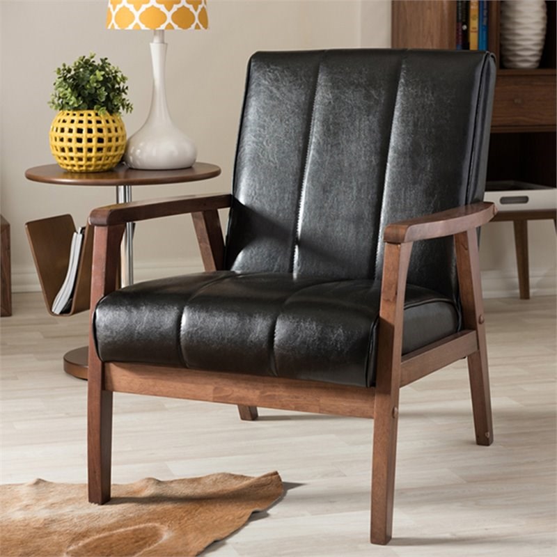 Baxton Studio Nikko Faux Leather Accent Chair in Black and Walnut ...