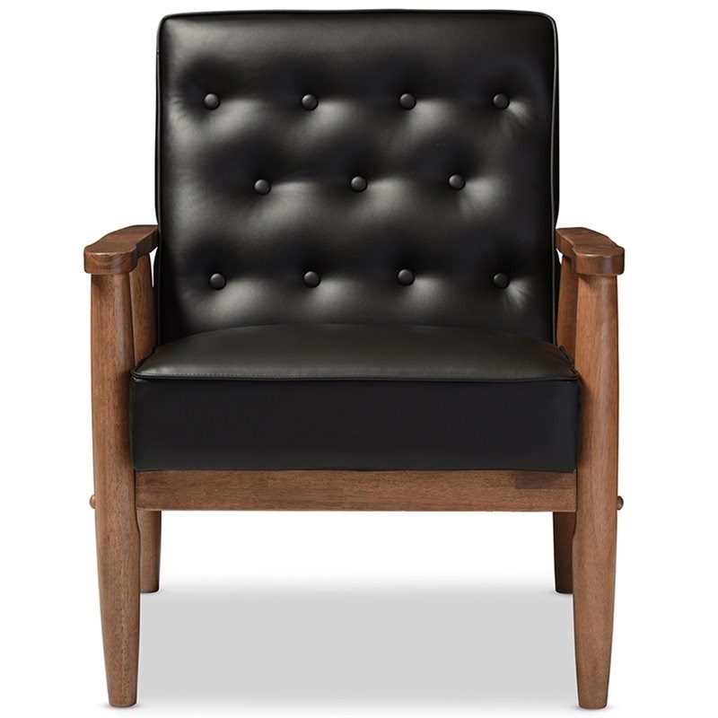 Baxton Studio Sorrento Faux Leather Tufted Reception Chair in Black