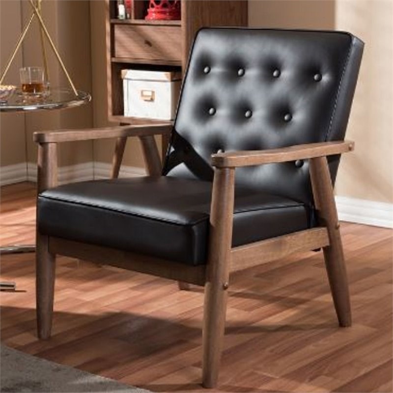 Baxton Studio Sorrento Faux Leather Tufted Reception Chair in Brown Homesquare