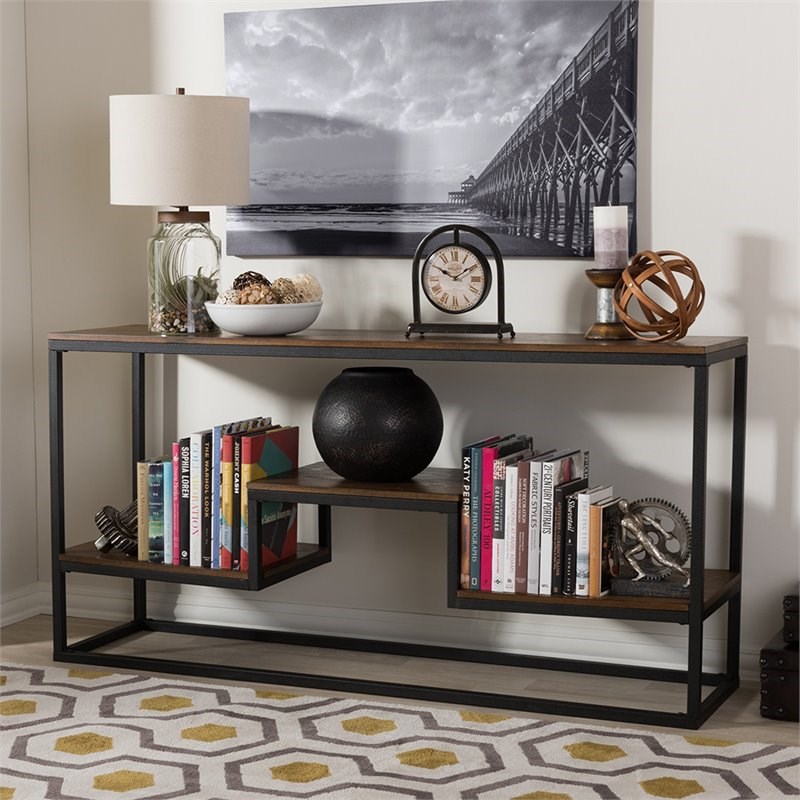 Baxton Studio Doreen Console Table in Antique Black and Weathered Oak