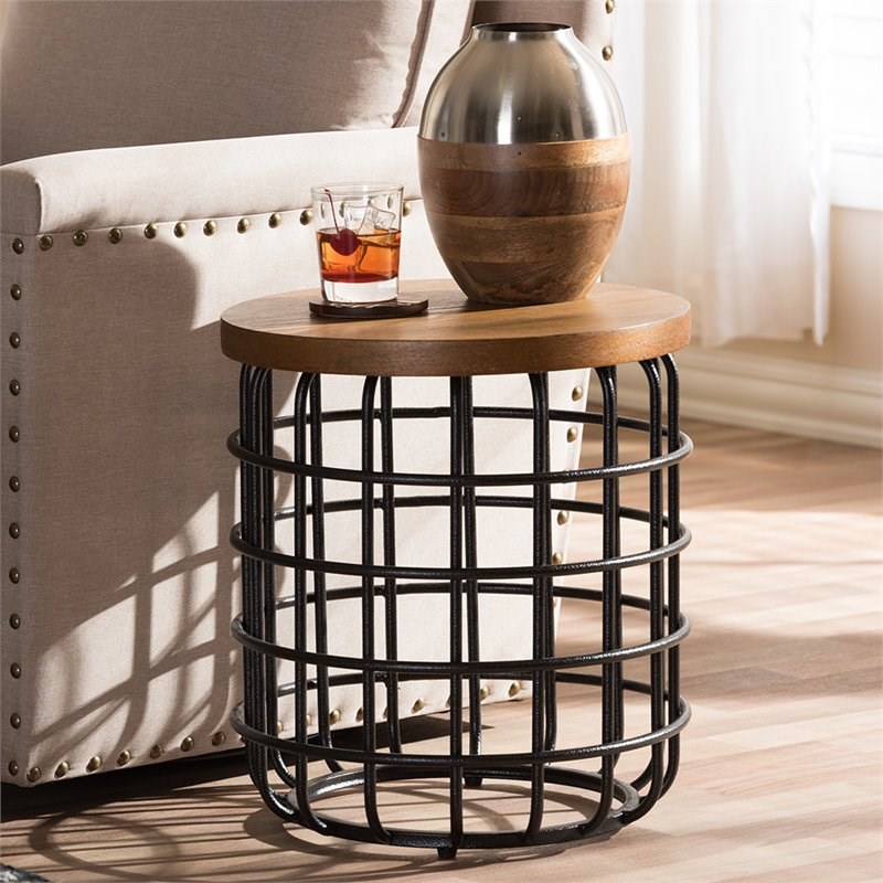 Baxton Studio Carie Accent End Table in Brown and Antique Black