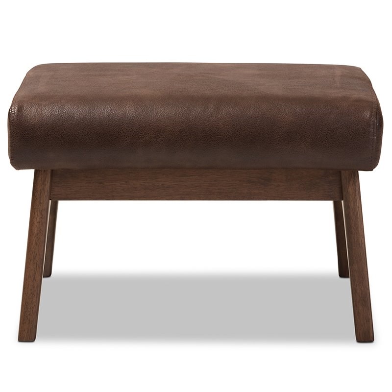 Baxton Studio Bianca Faux Leather Ottoman in Brown and Walnut Brown