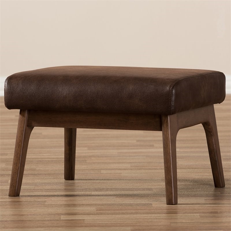 Baxton Studio Bianca Faux Leather Ottoman in Brown and Walnut Brown