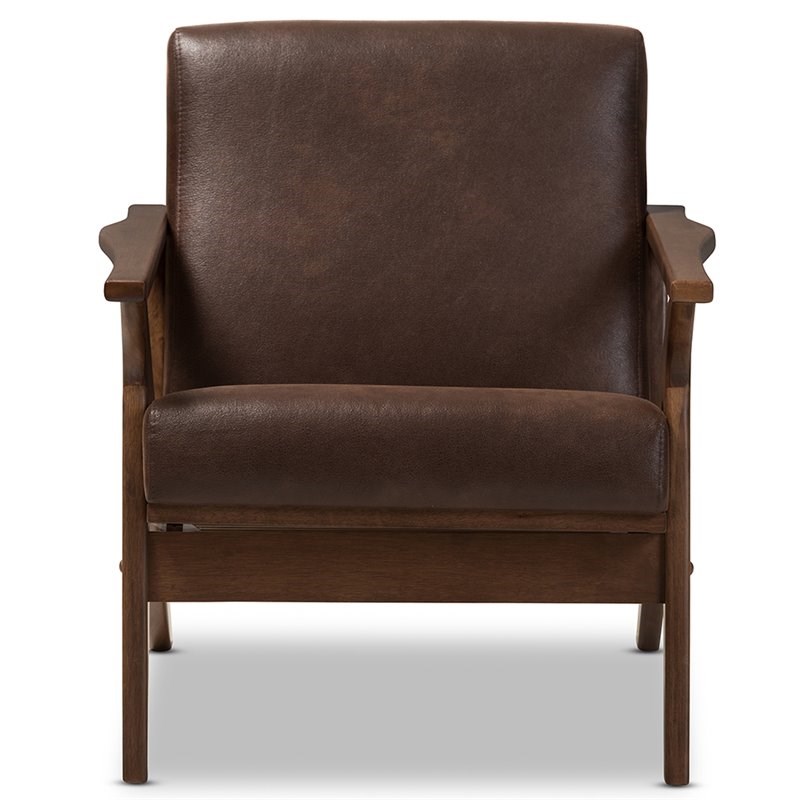 Baxton Studio Bianca Faux Leather Accent Arm Chair in Brown and Brown