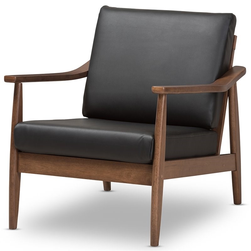 Baxton Studio Venza Faux Leather Accent Arm Chair in Black and Brown