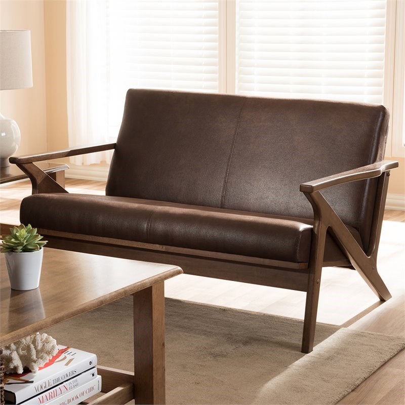 Baxton Studio Bianca Faux Leather Loveseat in Brown and Walnut Brown
