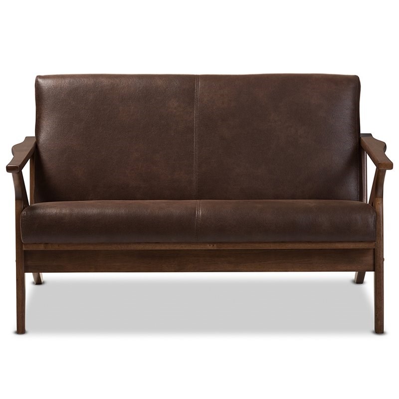 Baxton Studio Bianca Faux Leather Loveseat in Brown and Walnut Brown