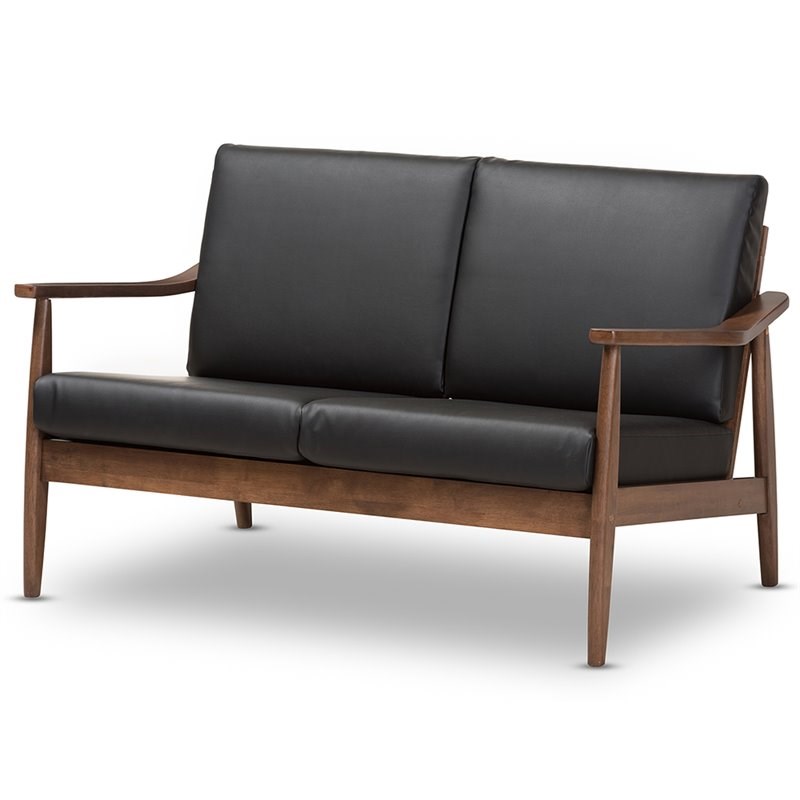 Baxton Studio Venza Faux Leather Loveseat in Black and Walnut Brown