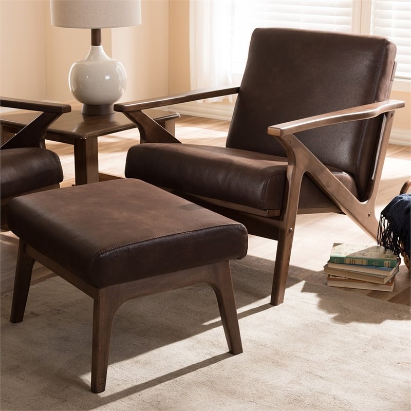 Baxton Studio Bianca Accent Arm Chair with Ottoman in Brown and Brown