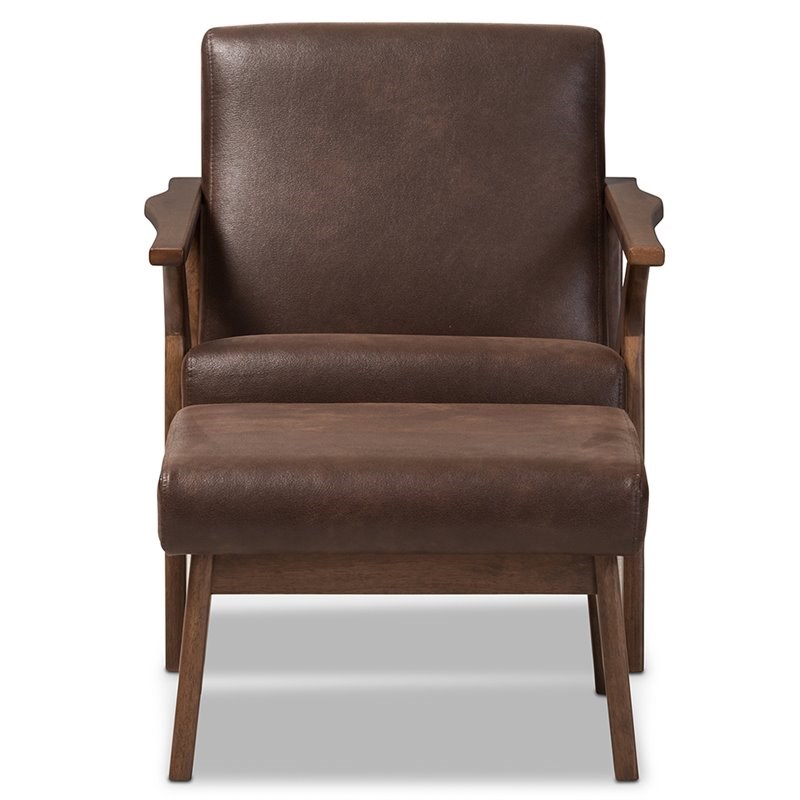 Baxton Studio Bianca Accent Arm Chair with Ottoman in Brown and Brown