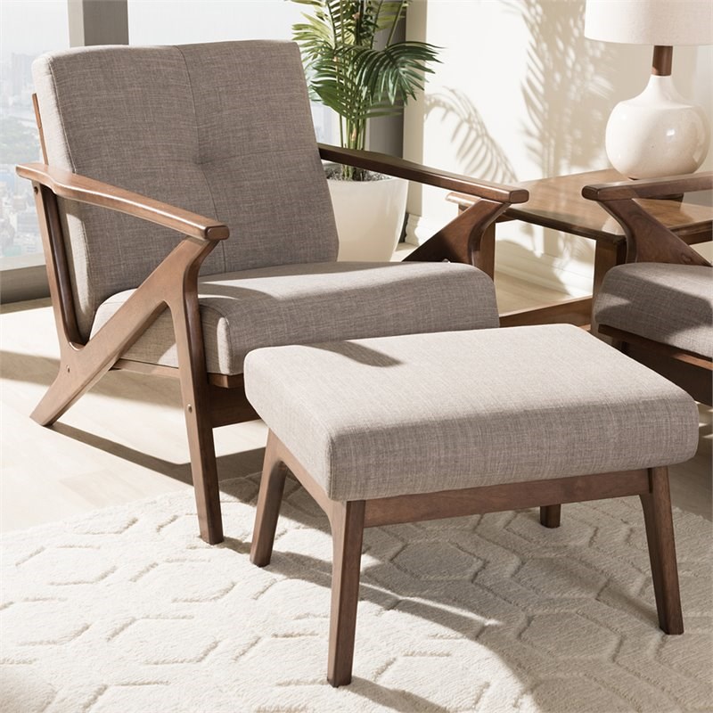 Baxton Studio Bianca Accent Arm Chair with Ottoman in Gray and Brown