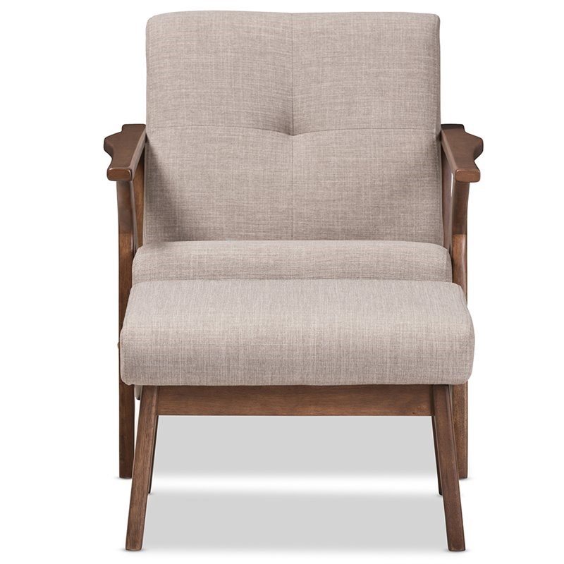 Baxton Studio Bianca Accent Arm Chair with Ottoman in Gray and Brown
