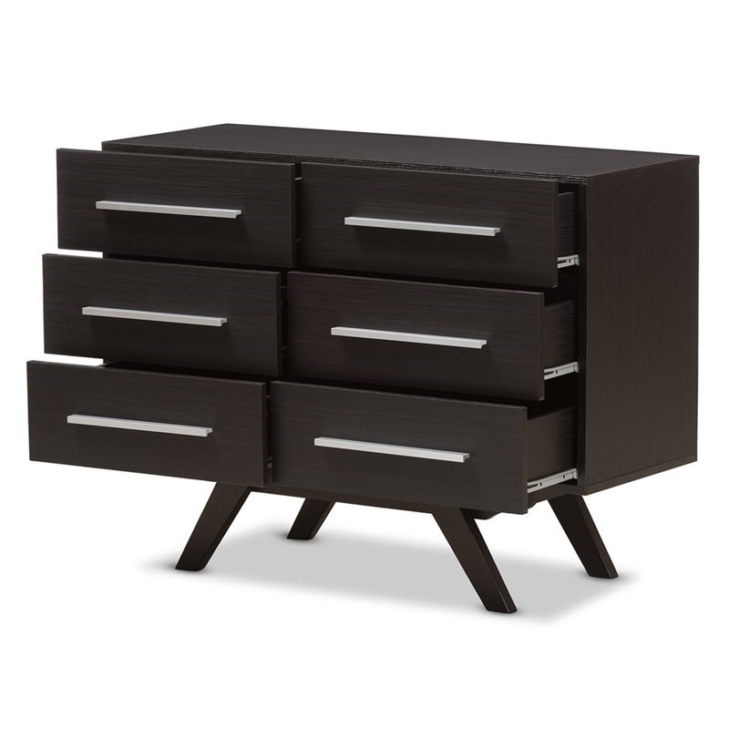 Baxton Studio Auburn 6 Drawer Double Dresser in Dark Brown Homesquare