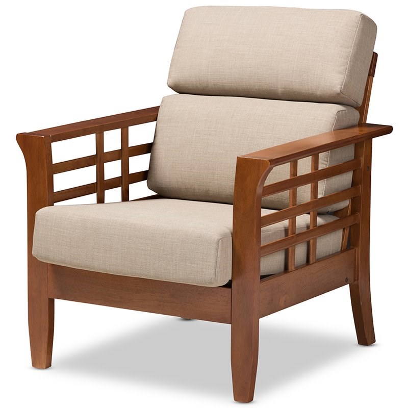 baxton studio larissa accent chair in dark beige and cherry - 145-21003