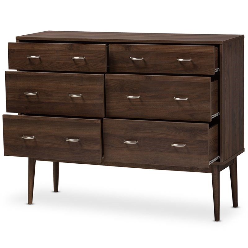 baxton studio disa 6 drawer double dresser in walnut brown