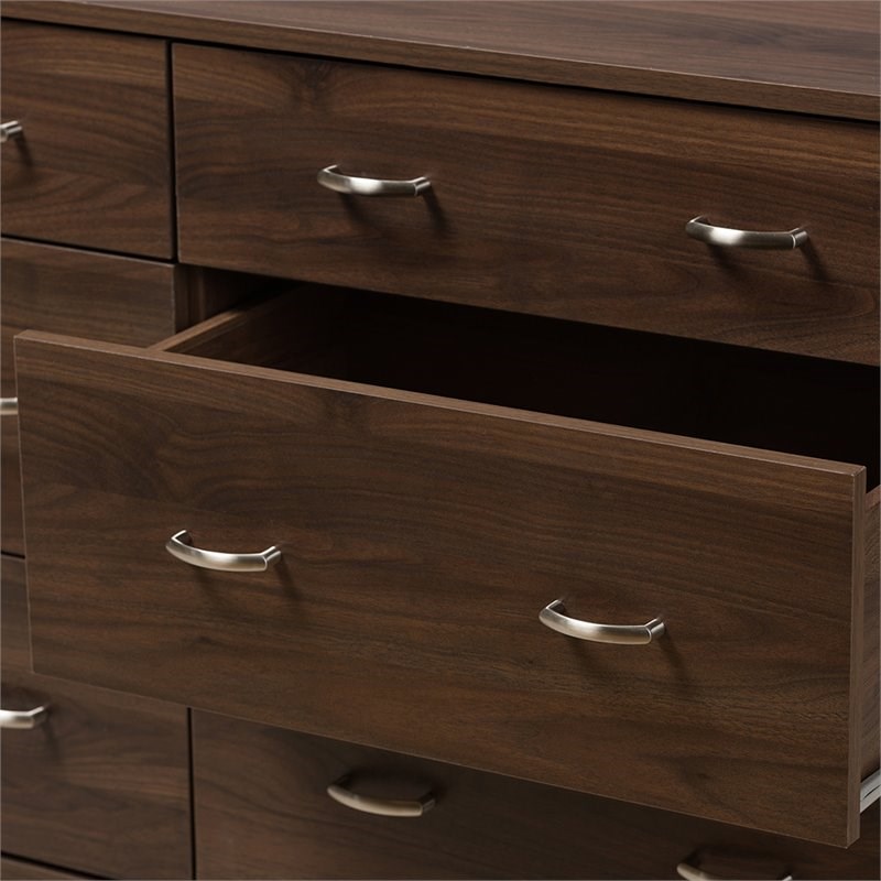 baxton studio disa 6 drawer double dresser in walnut brown